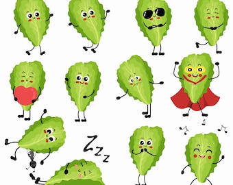 Lettuce Mascot Cartoon,Vector Clipart Set Collection, Instant Digital Art Download,SVG,PNG,EPS,Cut File,Sublimation,Scrapbook,Commercial Use