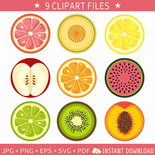 Round Fruit Slices - Vector Clipart Set - Instant Digital Download - Digital Art Files - SVG - PNG - Cut Files - Commercial Use
