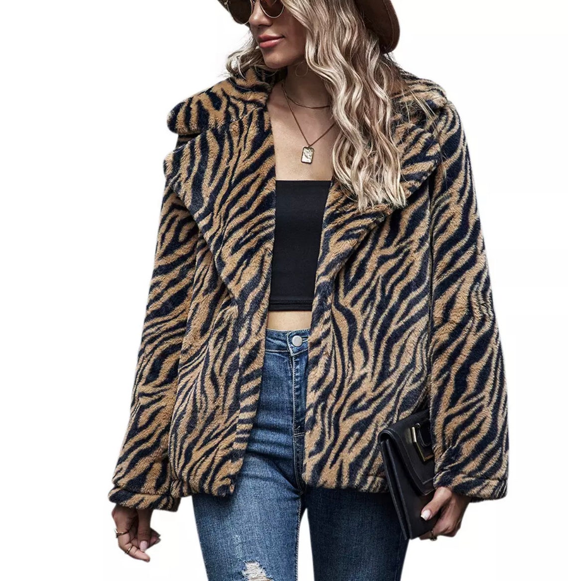 Tiger Print long Sleeve Overcoat Jacket Etsy