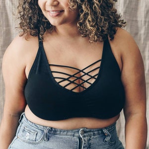 DISCONTINUED** Plus Size Openwork Strappy Bralette - Sexy, Comfy & Confident