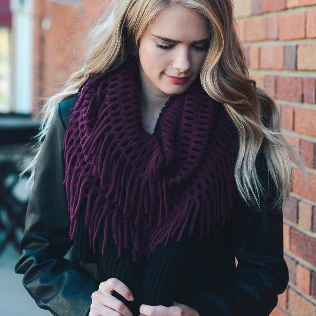 Tassel Fringe Knit Infinity Scarf Etsy