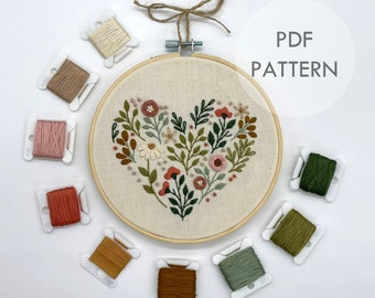 Wildflower Heart // Embroidery Hoop Art // PDF Pattern with Instructions // Digital Download