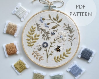 Botanical Blue Flowers // Embroidery Hoop Art // PDF Pattern with Instructions // Digital Download
