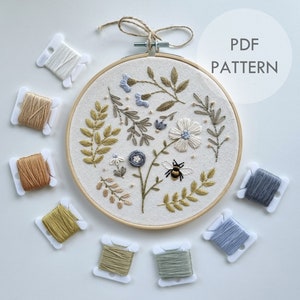 Botanical Blue Flowers // Embroidery Hoop Art // PDF Pattern with Instructions // Digital Download