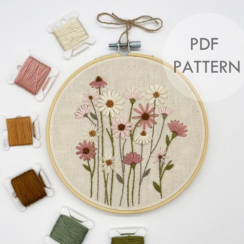 Daisy Field // Embroidery Hoop Art // PDF Pattern With Etsy