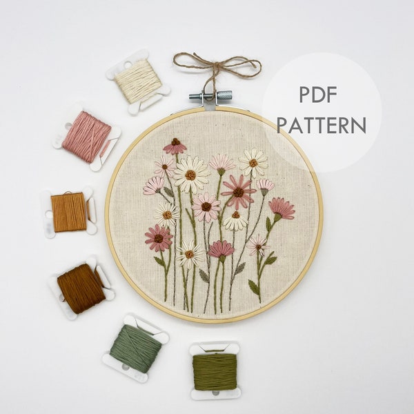 Daisy Field // Embroidery Hoop Art // PDF Pattern with Instructions // Digital Download