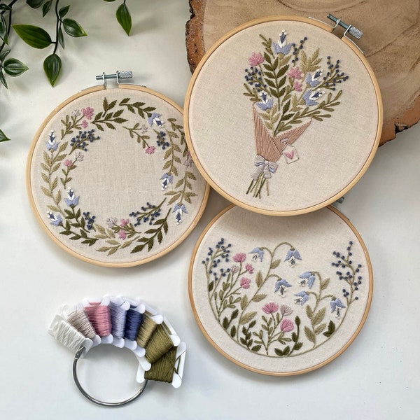 Spring Flower Trio // Embroidery Hoop Art // PDF Pattern with Instructions // Digital Download