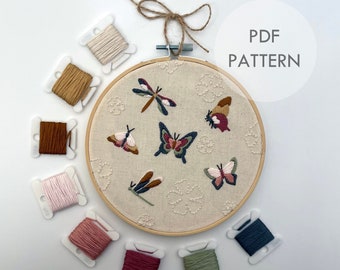 Blooming Butterflies // 6 Inch Embroidery Hoop Art // PDF Pattern with Instructions // Digital Download