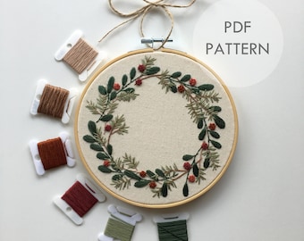 Winter Wreath // 6 Inch Embroidery Hoop Art // PDF Pattern with Instructions // Digital Download