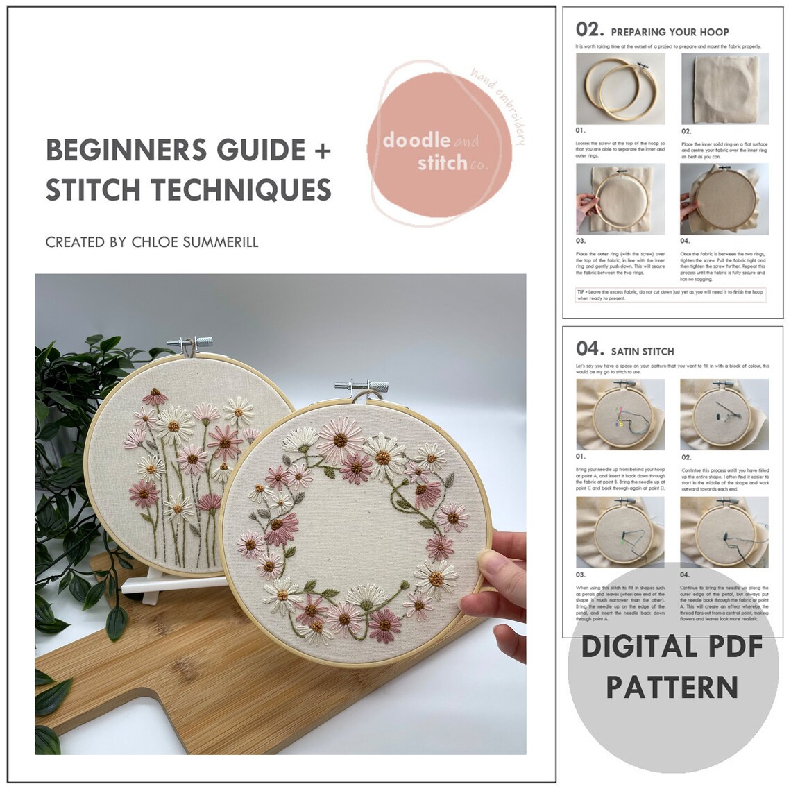 Daisy Duo // 6 Inch Embroidery Hoop Art // PDF Pattern With ...