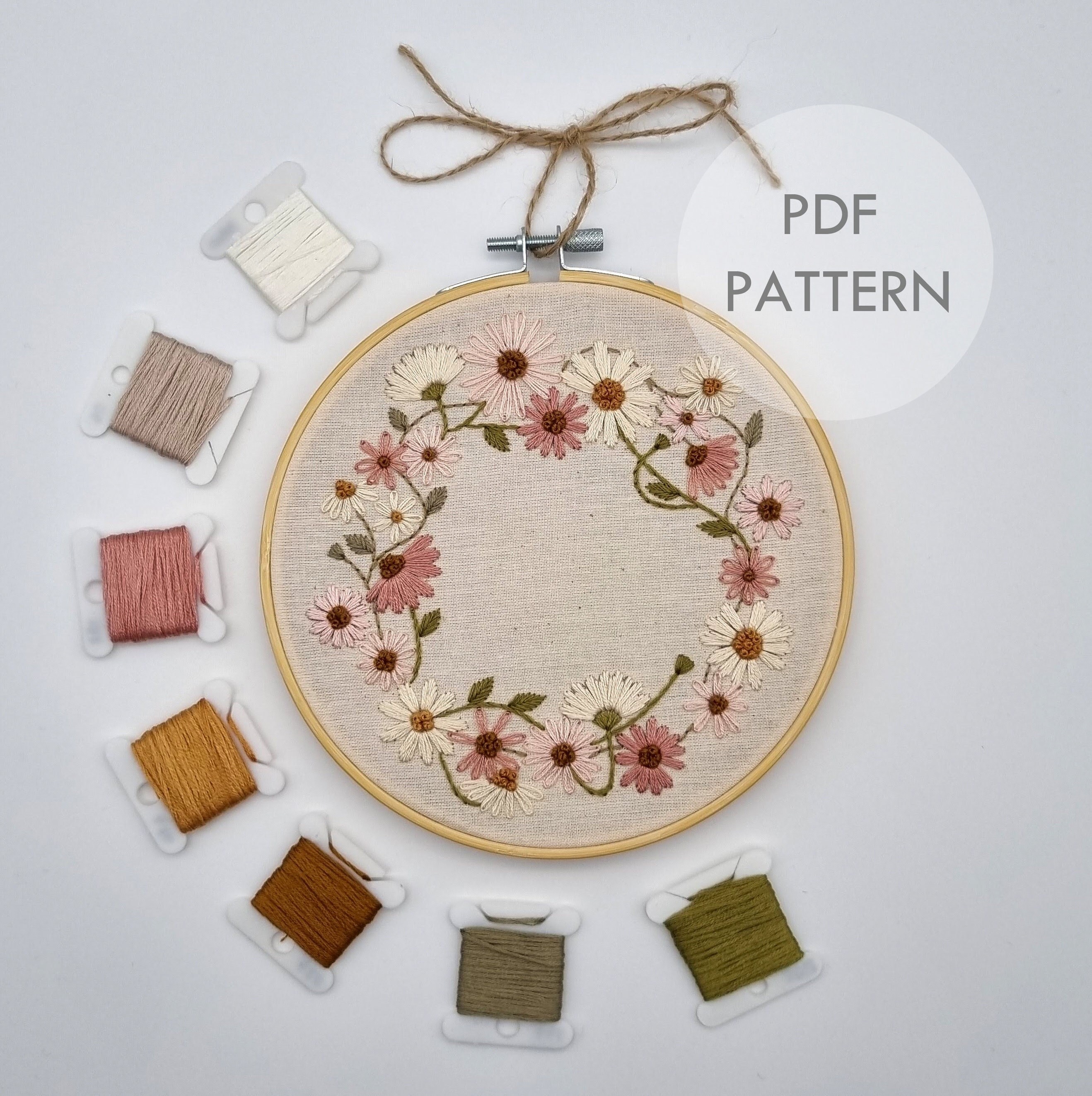 Daisy Chain Wreath // 6 Inch Embroidery Hoop Art // PDF Pattern with Instructions // Digital Download