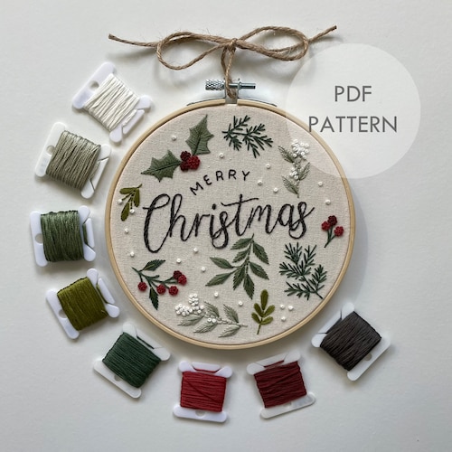 Merry Christmas // 6 Inch Embroidery Hoop Art // PDF Pattern with Instructions // Digital Download