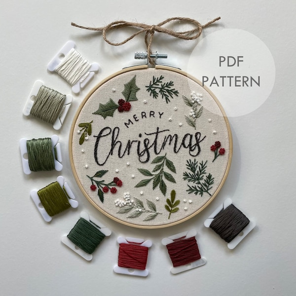 Merry Christmas // Embroidery Hoop Art // PDF Pattern with Instructions // Digital Download