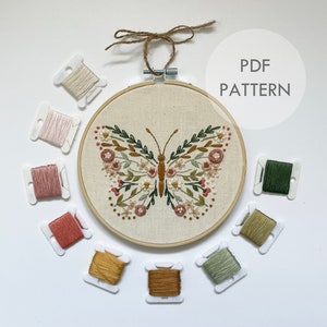 Wildflower Butterfly // 6 Inch Embroidery Hoop Art // PDF Pattern with Instructions // Digital Download