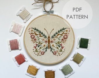 Wildflower Butterfly // Embroidery Hoop Art // PDF Pattern with Instructions // Digital Download