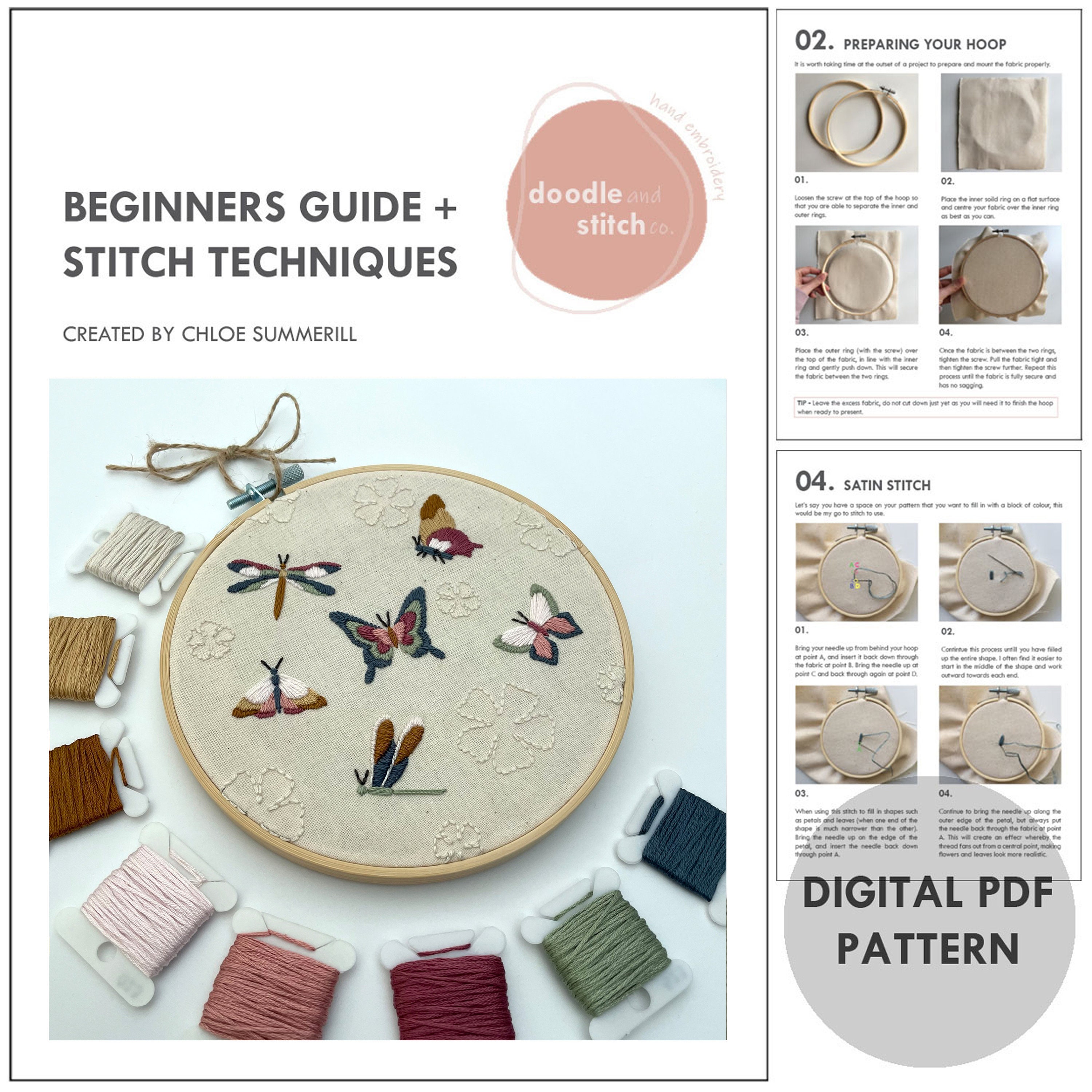 Blooming Butterflies // 6 Inch Embroidery Hoop Art // PDF Pattern With ...