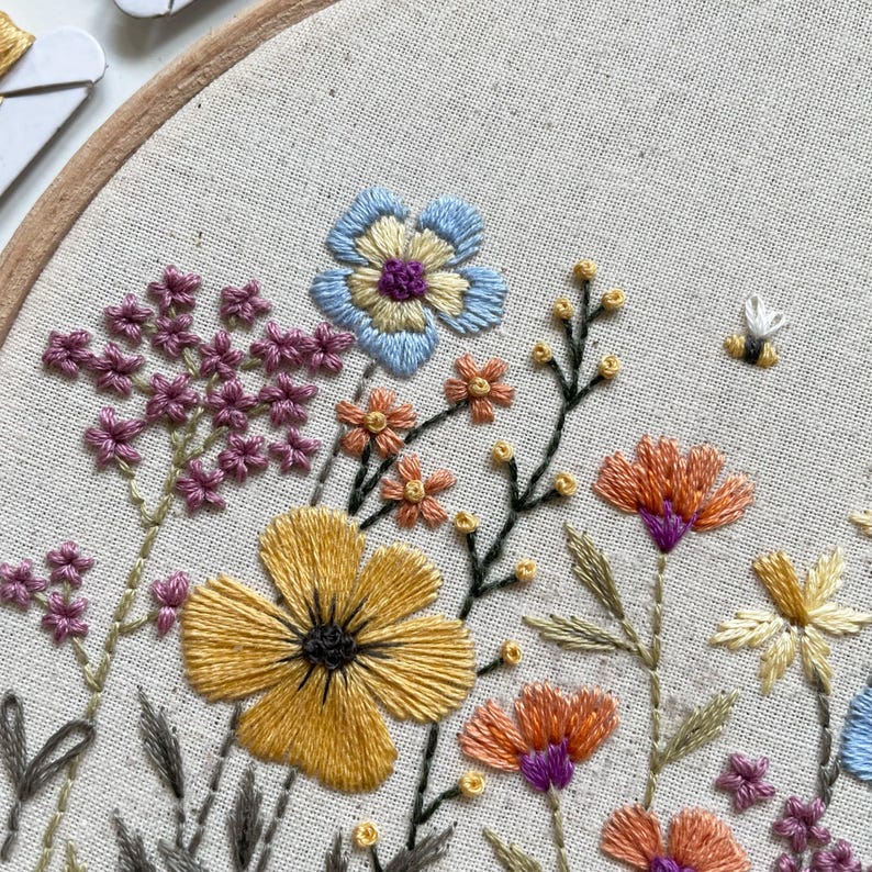 Sunrise Flower Meadow // 6 Inch Embroidery Hoop Art // PDF Pattern With ...