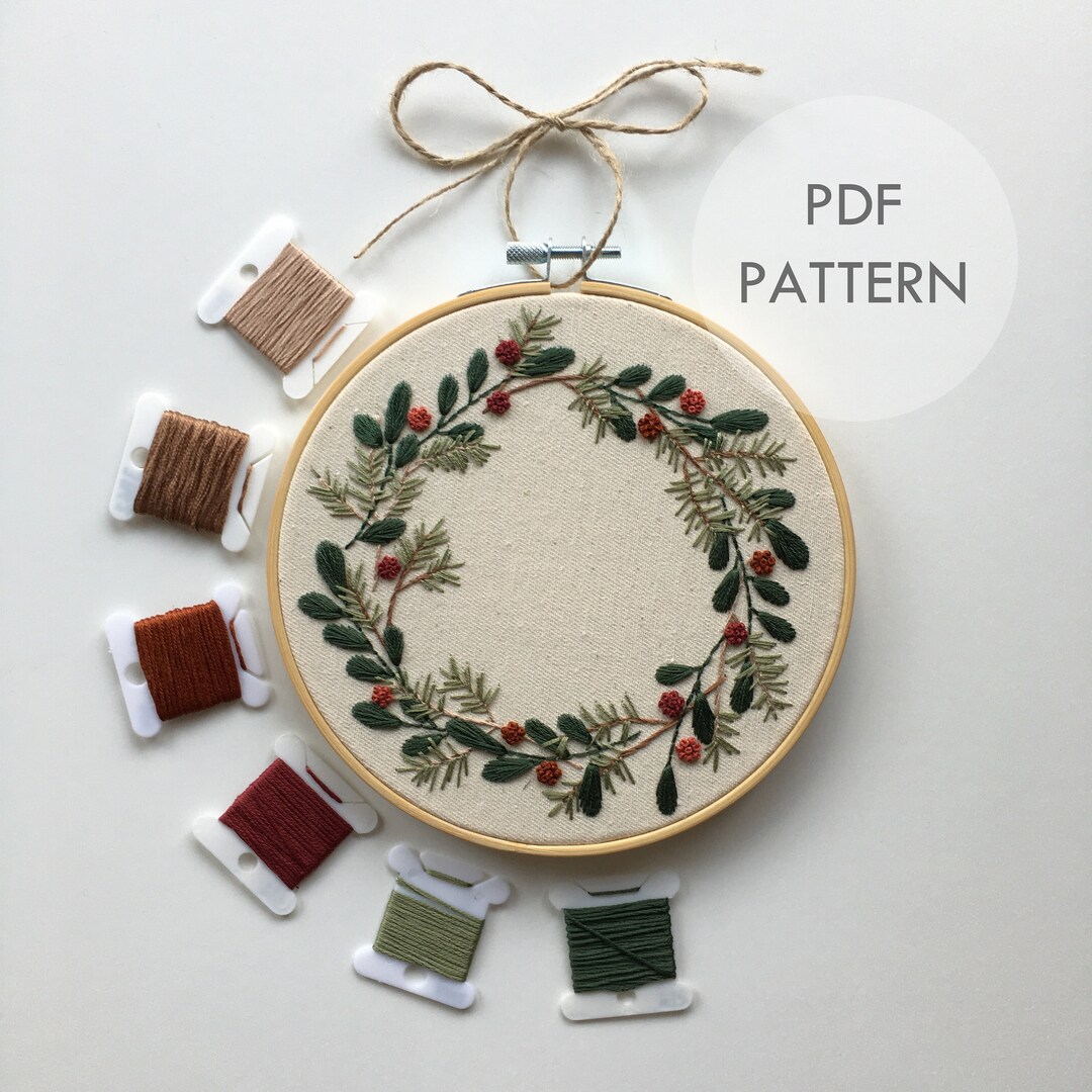 Winter Wreath // 6 Inch Embroidery Hoop Art // PDF Pattern With ...