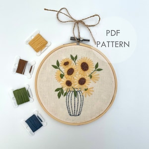 Sunflower Bouquet // 6 Inch Embroidery Hoop Art // PDF Pattern with Instructions // Digital Download