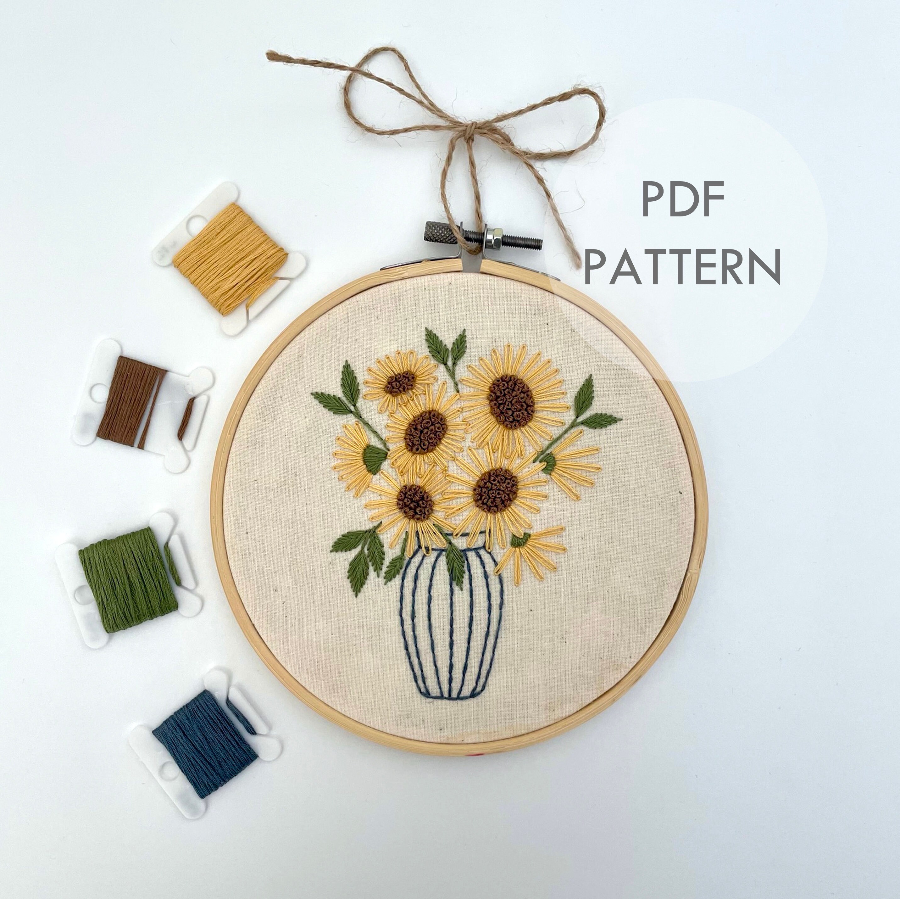 ひまわりの花束 // 6 インチの刺繍枠アート // 説明書付き PDF