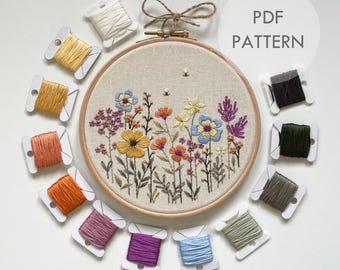 Sunrise Flower Meadow // 6 Inch Embroidery Hoop Art // PDF Pattern with Instructions // Digital Download