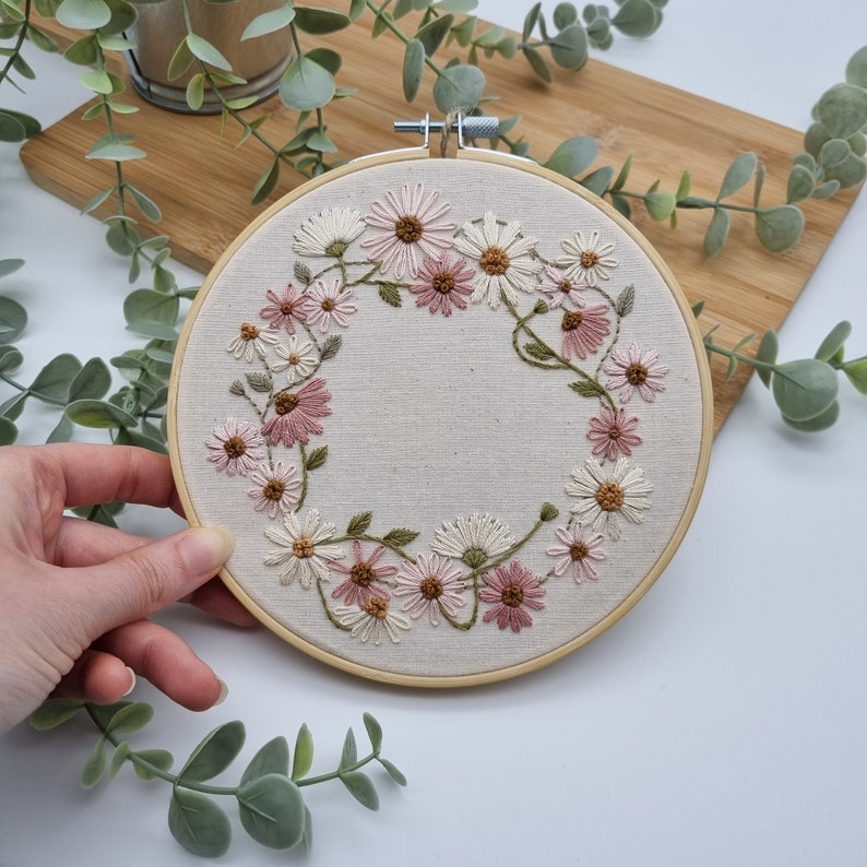 Daisy Chain Wreath // 6 Inch Embroidery Hoop Art // PDF Pattern With ...
