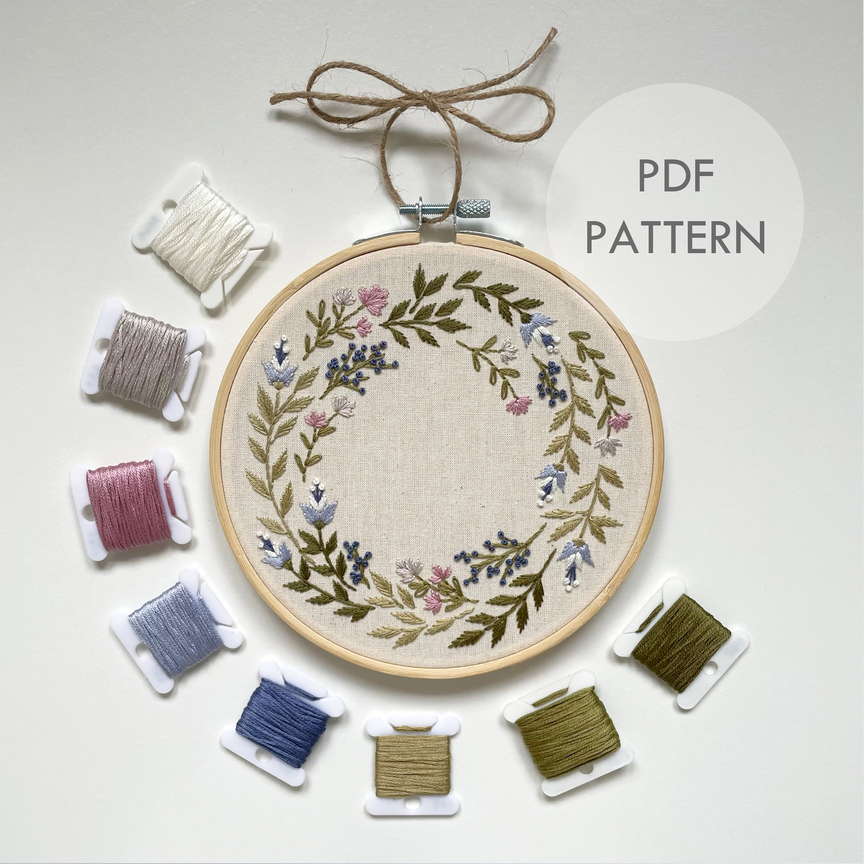 Spring Flower Wreath // 6 Inch Embroidery Hoop Art // PDF Pattern With ...