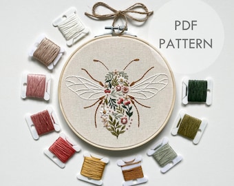 Wildflower Bee // 6 Inch Embroidery Hoop Art // PDF Pattern with Instructions // Digital Download