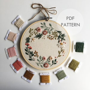 Wildflower krans//borduurring kunst//PDF-patroon met instructies//digitale download