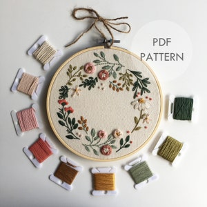 Wildflower Wreath // 6 Inch Embroidery Hoop Art // PDF Pattern with Instructions // Digital Download