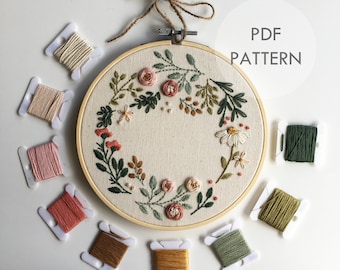 Wildflower Wreath // Embroidery Hoop Art // PDF Pattern with Instructions // Digital Download