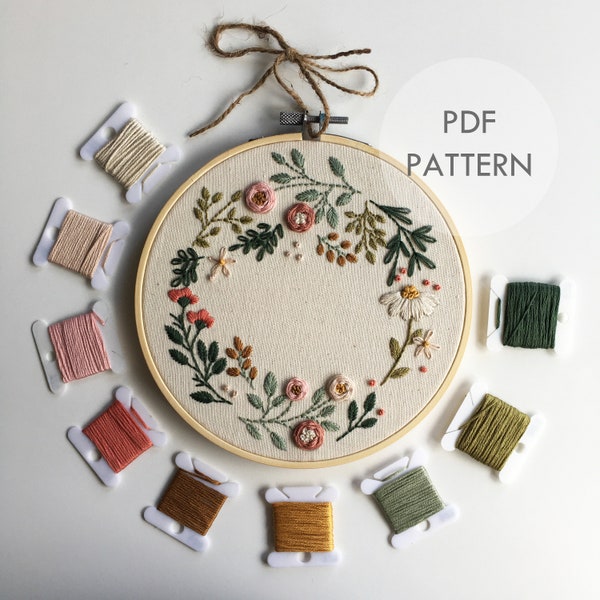 Wildflower Wreath // Embroidery Hoop Art // PDF Pattern with Instructions // Digital Download