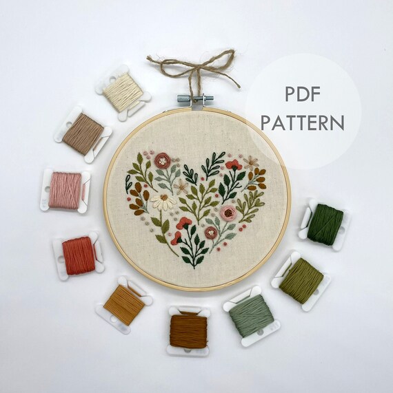 Wildflower Heart// Embroidery Hoop Art // PDF Pattern With Etsy