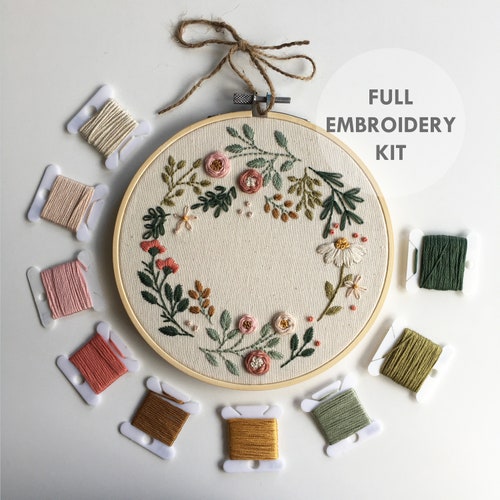 Wildflower Wreath Embroidery Kit // Make Your Own // DIY Craft Etsy