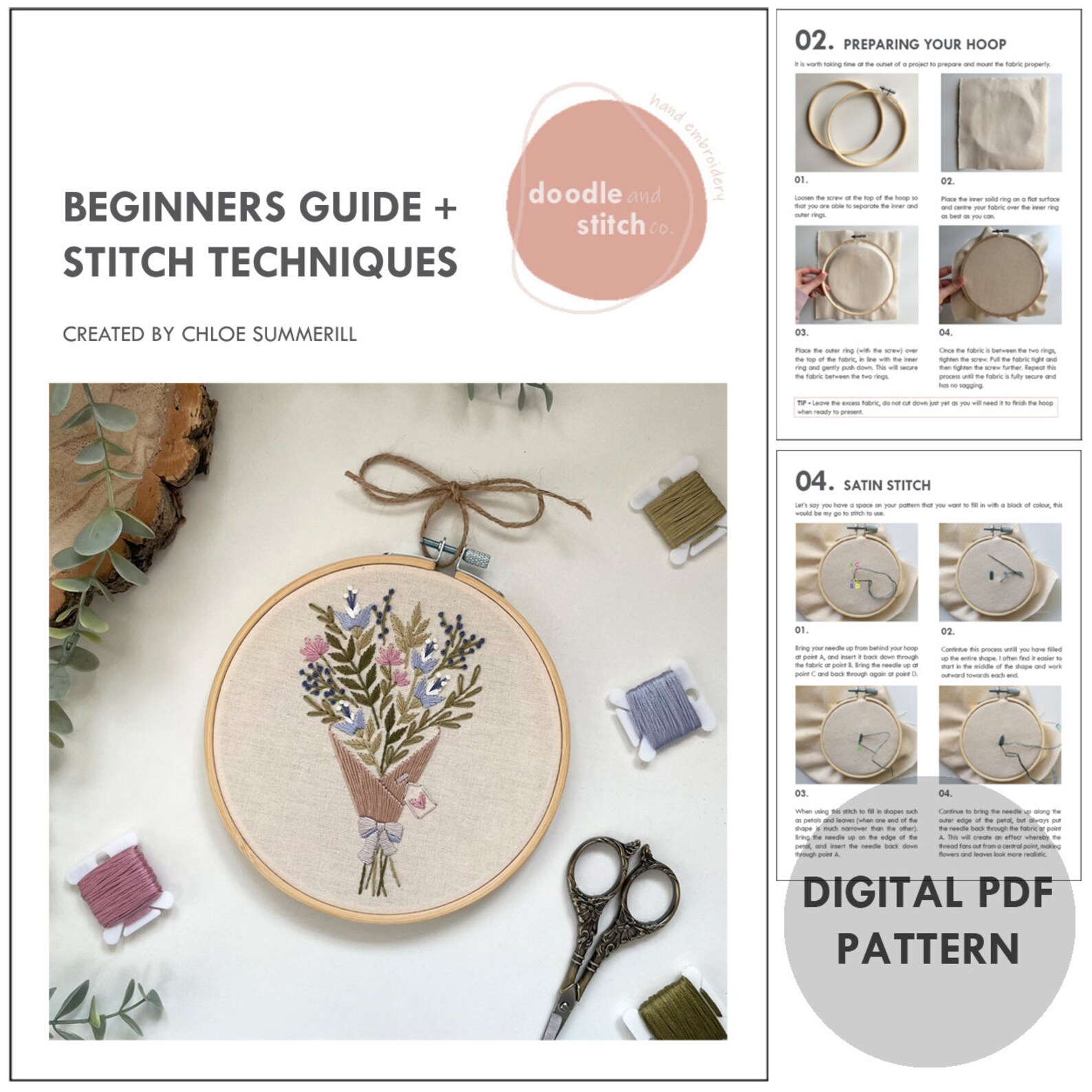 Spring Flower Bouquet // 6 Inch Embroidery Hoop Art // PDF Pattern With ...