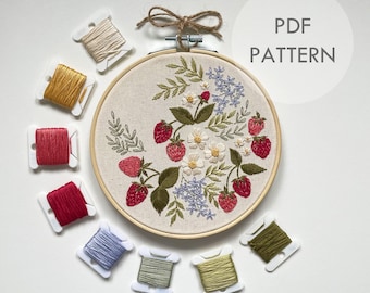 Sweet Strawberries // 6 Inch Embroidery Hoop Art // PDF Pattern with Instructions // Digital Download