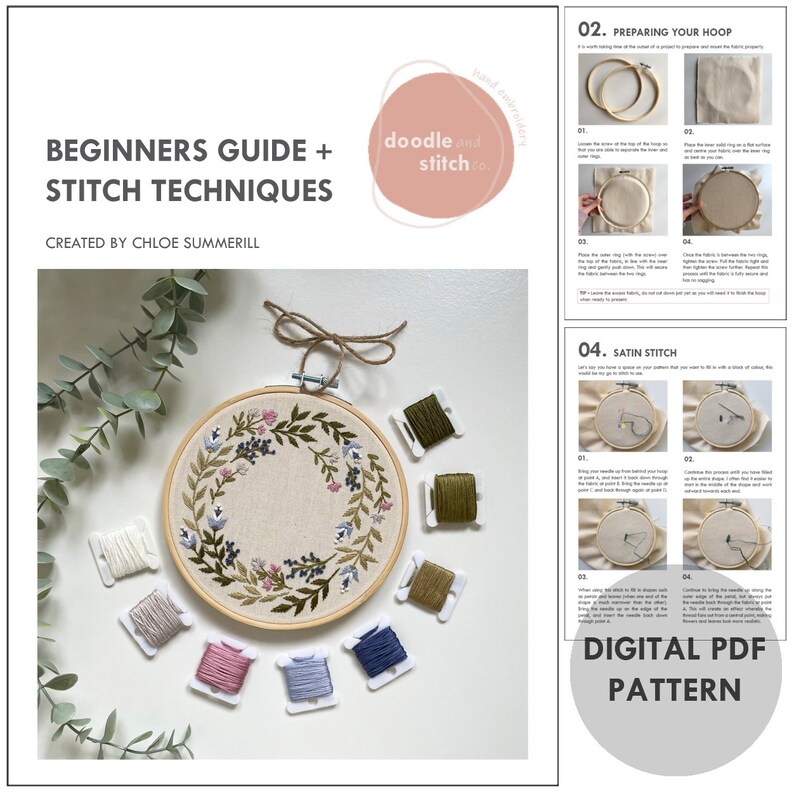 Spring Flower Wreath // 6 Inch Embroidery Hoop Art // PDF Pattern With ...