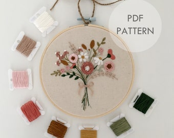 Wildflower Bouquet // 6 Inch Embroidery Hoop Art // PDF Pattern with Instructions // Digital Download
