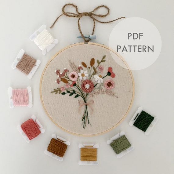 Wildflower Bouquet // 6 Inch Embroidery Hoop Art // PDF Pattern with Instructions // Digital Download