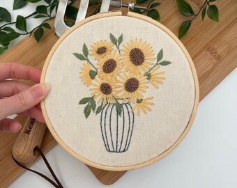 ひまわりの絵の刺繍 ひまわりの刺繍パターン、PDF パターン、初心者向け刺繍パターン