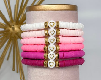 Single Letter or Heart Bead Bracelet with Thin Gold or Silver Accents | Custom Heishi Bracelet