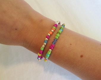 Tropical Summer Bead Bracelet – Colorful Seed Bead Jewelry – Boho Stackable Bracelet – Dainty Summer Gift for Her