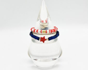 Pila de barras y estrellas / Rojo, blanco y azul / Pulseras del 4 de julio