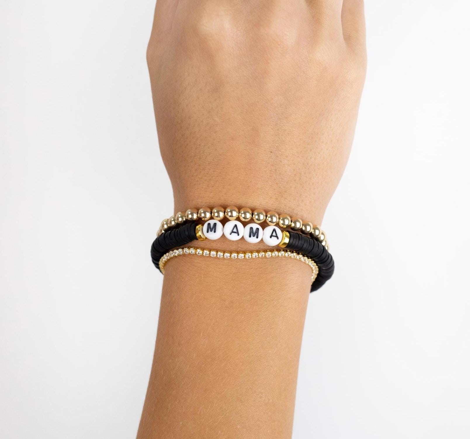 Custom Name Bracelet – Personalized Heishi Bead Bracelet with Letter Beads, Custom Word Bracelet, Stackable Bracelet Gift for Her