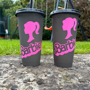Vaso de Barbie personalizado con pajita que cambia de color