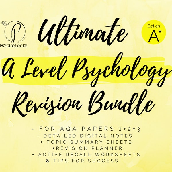 Ultieme psychologie A Level Revision Bundle AQA A Level | Duidelijke beknopte esthetische aantekeningen en bronnen | Nieuwe Spec Year 1 & 2-onderwerpen behandeld