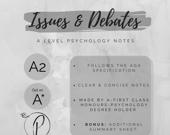 Issues and Debates | Psychology A level Revision Topic Notes for AQA A2 | Clear Concise Aesthetic Digital Notes inc. Bonus Summary.