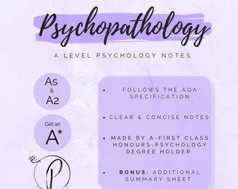 Psychopathologie | Psychology A level Revision Topic Notes für AQS AS und A2 | Clear Concise Aesthetic Digital Notes inc. Bonus Zusammenfassung.