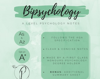 Biopsychology | Psychology A level Revision Topic Notes for AQA AS and A2 | Clear Concise Aesthetic Digital Notes inc. Bonus Summary.
