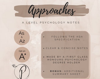 Approaches | Psychology A level Revision Topic Notes for AQA AS and A2 | Clear Concise Aesthetic Digital Notes inc. Bonus Summary.